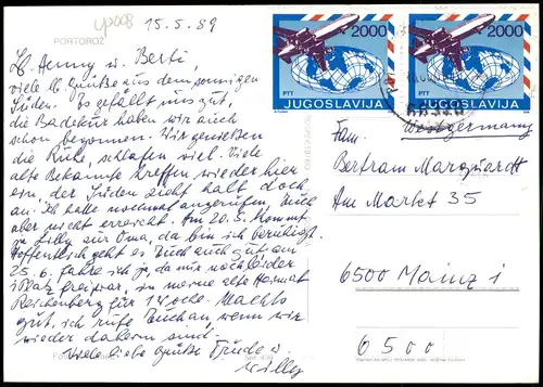 Postcard Portoroz Strand Beach 1989