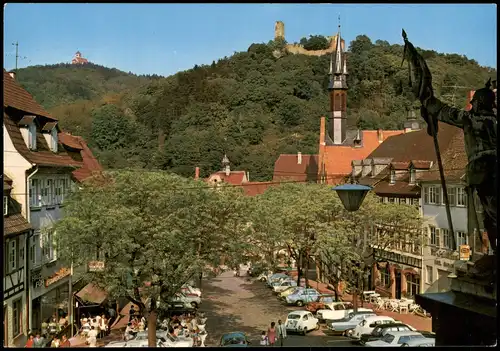 Weinheim (Bergstraße) Marktplatz  Wachenburg und Burgruine Windeck 1977