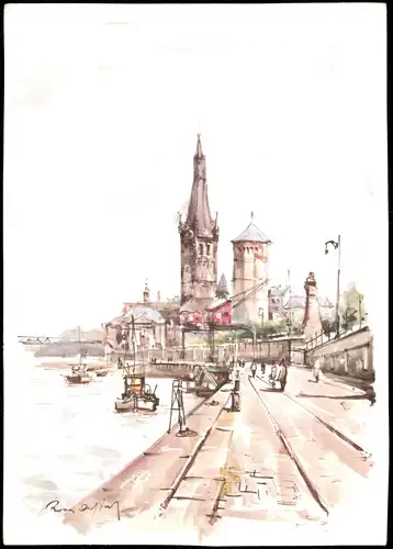 Ansichtskarte  Künstlerkarte künstlerische Ansicht von DÜSSELDORF 1990