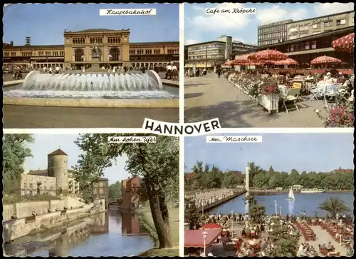 Ansichtskarte Hannover 4 Bild: Bahnhof, Kröpcke, Maschsee 1966