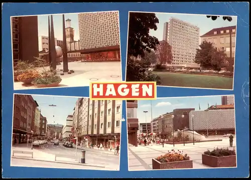 Ansichtskarte Hagen (Westfalen) Hochhäuser und Straßen - 4 Bild 1970