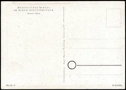 MALERISCHER WINKEL IN EINEM HARZ STÄDTCHEN Hermann Schnee DDR Künstlerkarte 1960