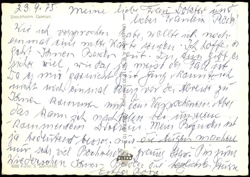 Postcard Stockholm Partie an der Oper 1975