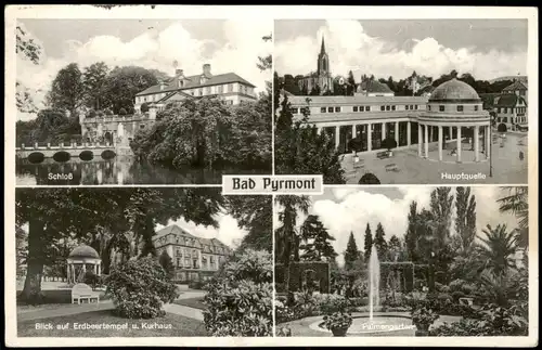 Ansichtskarte Bad Pyrmont Schloss, Hauptquelle, Erdbeertempel 1960