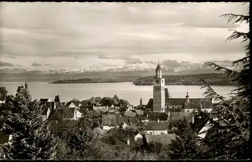 Ansichtskarte Überlingen Blick auf Inse' Mainau u. Schweizer Alpen 1955