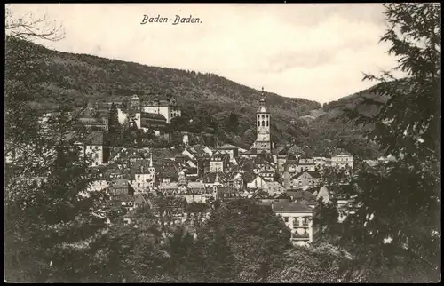Ansichtskarte Baden-Baden Panorama-Ansicht, Stadt-Teilansicht 1909