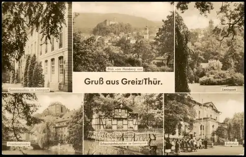 Greiz DDR Mehrbild-AK ua. mit Leninpark Friedensbrücke Bahnhof 1964