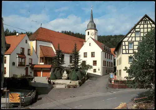 Ansichtskarte Obertrubach Straßenpartie an der Kirche 1988