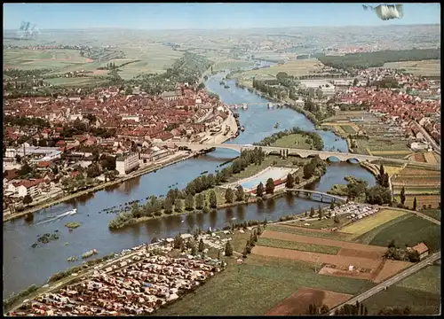 Ansichtskarte Hohenfeld-Kitzingen Luftbild: Stadt mit Campingplatz 1970