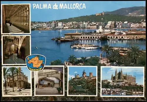 Postales Palma ( de Mallorca) Mehrbild mit Hafen - Mallorca 1988