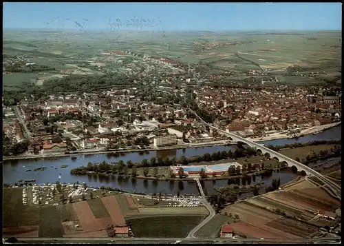 Ansichtskarte Hohenfeld-Kitzingen Luftbild: Stadt und Campingplatz 1979