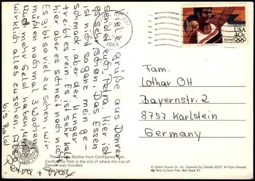 Denver Ortsansicht Skyline from Confluence Park (City View) 1984