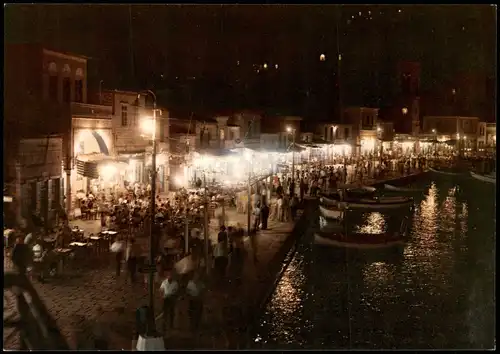 Postcard .Griechenland HYDRA ISLAND HYDRA INSEL Hafen bei Nacht 1970