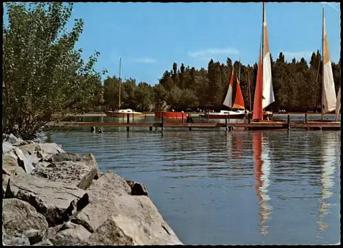 Ansichtskarte Podersdorf Ortsansicht mit Boot Anlegestelle 1981
