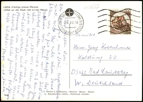 Cartoline Lana an der Etsch Lana sull'Adige Panorama-Ansicht 1982