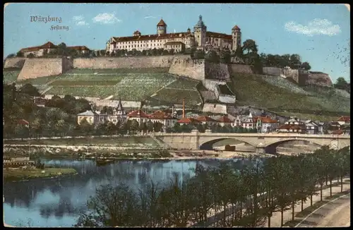 Ansichtskarte Würzburg Festung und Brücke 1913  gel. Rollstempel