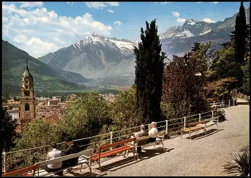 Cartoline Meran Merano Ortspanorama mit Passeggiata Tappeiner 1980