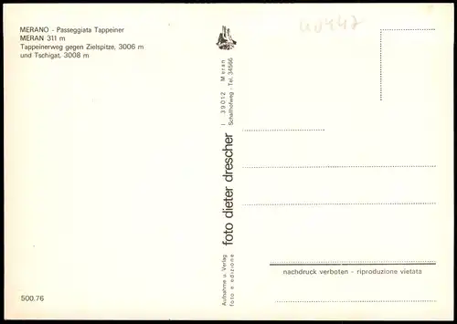 Cartoline Meran Merano Ortspanorama mit Passeggiata Tappeiner 1980