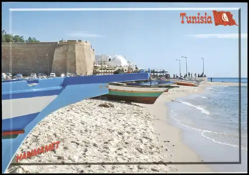 Postcard Hammamet Stadt Teilansicht Partie am Strand 2000