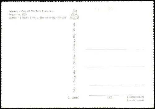 Cartoline Meran Merano Panorama-Ansicht Castelli Tirolo e Fontana 1960