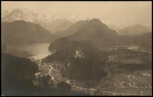 Schwangau Schloß Neuschwanstein Blick Hohenschwangau, Schwan- u. Alpsee 1910