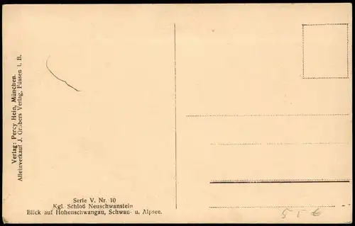 Schwangau Schloß Neuschwanstein Blick Hohenschwangau, Schwan- u. Alpsee 1910