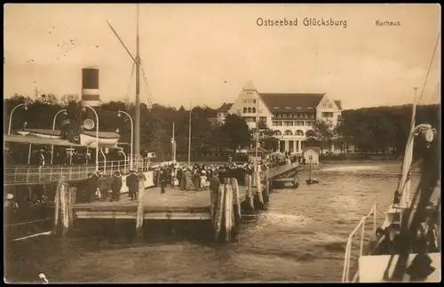 Glücksburg (Ostsee) Lyksborg Schiff Anlegestelle  Kurhaus 1916 Feldpost