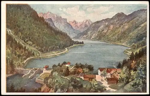 Ansichtskarte Bad Reichenhall ALPENLÄNDISCHE KUNST Partie am Stausee 1920