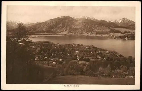 Tegernsee (Stadt) Panorama-Ansicht Blick auf See und Alpen Berge 1920