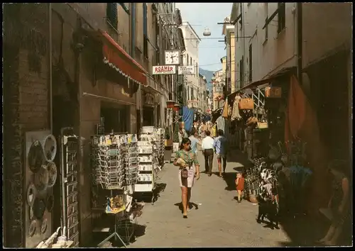 Cartoline Alassio Ortsansicht Straße kleine Händlergeschäfte 1980