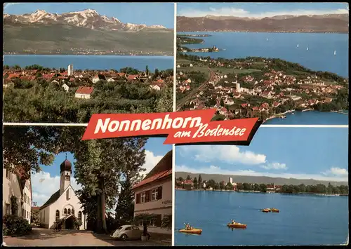Ansichtskarte Nonnenhorn (Bodensee) Strand, Kirche VW Käfer, Luftbild 1981