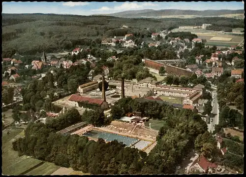 Bad Rothenfelde Luftbild Luftaufnahme Freibad, Fabrik-Schornsteine, Fernblick Teutoburger Wald 1976