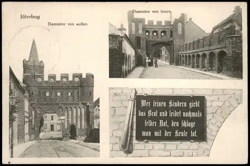 Ansichtskarte Jüterbog Dammtor - 3 Bild mit Schild 1912