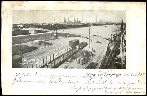Ansichtskarte Bremerhaven Kaiserhafen Dampfer Wilhelm der Große 1904
