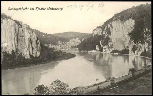 Ansichtskarte Weltenburg-Kelheim Donauschlucht bei Kloster Weltenburg. 1909