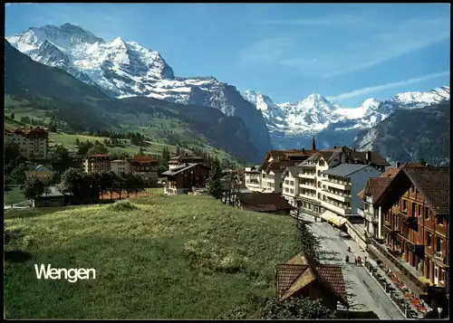 Wengen BE Panorama mit Jungfrau, Grosshorn, Breithorn und Tschingelhorn 1990