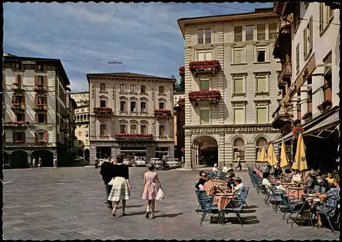 Ansichtskarte Lugano Piazza Riforma, Bank, Geschäfte, Café 1965