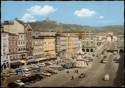 Ansichtskarte Linz Hauptplatz mit Pöstlingberg 1966