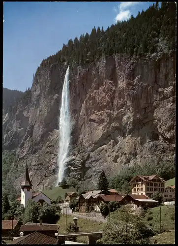 Lauterbrunnen Staubbachfall und Kirche Wasserfall (Waterfall) 1990