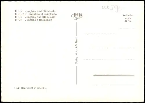 Thun Thoune Panorama-Ansicht THOUNE Jungfrau et Blümlisalp 1995
