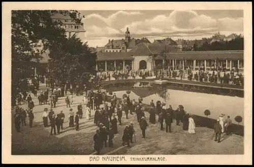 Ansichtskarte Bad Nauheim Trinkkuranlage - belebt 1916