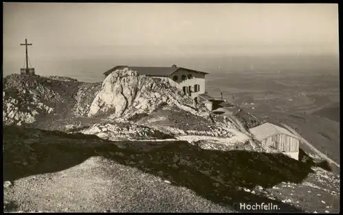 Ansichtskarte Hochfelln Hochfell, Gipfelkreuz und Hütte 1924