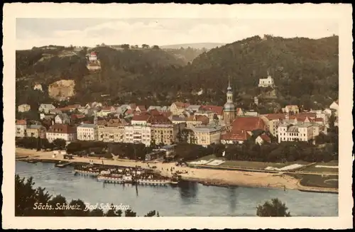 Ansichtskarte Bad Schandau Panorama-Ansicht Stadt und Elbe 1920