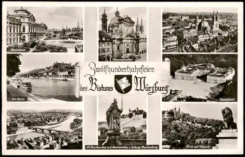 Ansichtskarte Würzburg Stadtteilansichten Mehrbild 1954