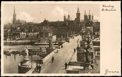 Ansichtskarte Würzburg Alte Mainbrücke Stadt Teilansicht 1932