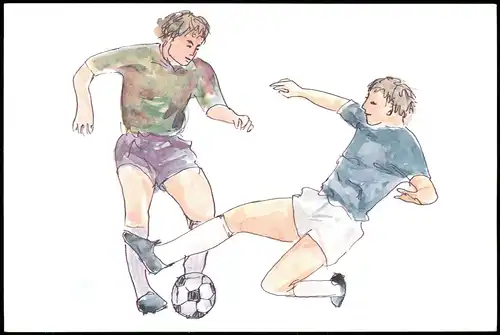 Ansichtskarte  Sport - Fußball, Zweikampf Spieler - Künstlerkarte 1989