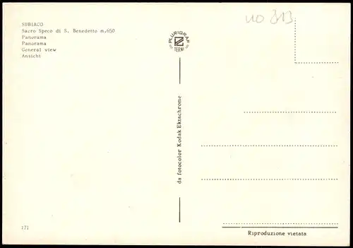 Subiaco (Latium) Panorama-Ansicht Sacro Speco di ѕ. Benedetto m.650 1970