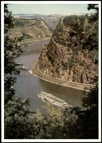 Ansichtskarte St. Goarshausen Loreleyfelsen am Rhein, Rheindampfer 1971