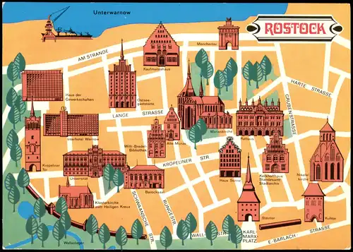 Ansichtskarte Rostock Landkarten AK - Stadtplan 1977