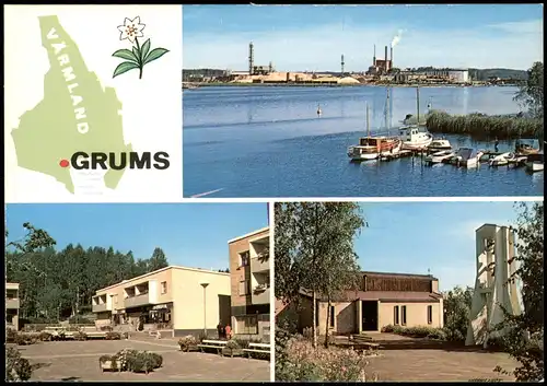 Postcard Grums Gruvöns Bruk, Sveaplan, Småkyrkan (Mehrbildkarte) 1990